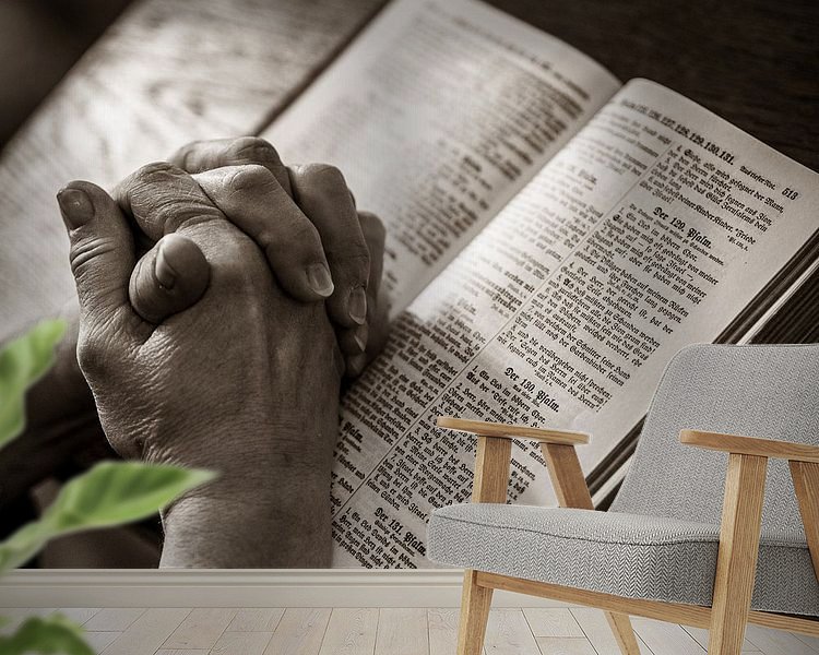 praying hands over a bible by Jörg B. Schubert on canvas, poster